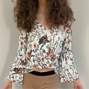 Fifteen Twenty Floral Blouse in Cream and Green